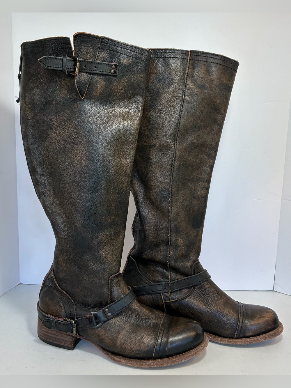 Freebird Roadey Boots Womens Size US 10 Knee-High Brown Leather Red Zippers Soft